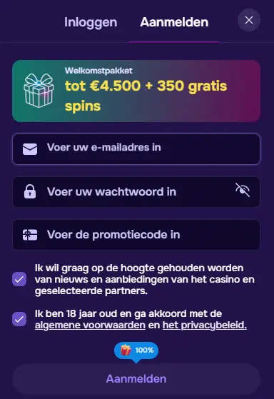 Registreren bij Spin Joys